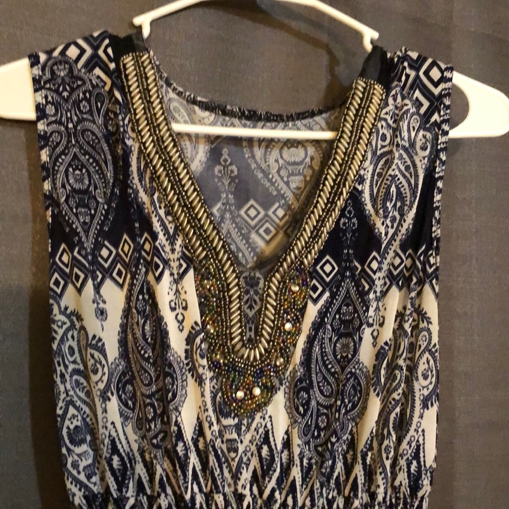 Blue/Cream Spandex/Polyester Dress